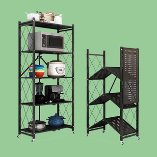 [HÀNG NỘI ĐỊA TRUNG]Kệ nhà bếp gấp gọn có bánh xe, thép carbon chất lượng cao, để nồi cơm điện, lò vi sóng, size 3-4-5 t