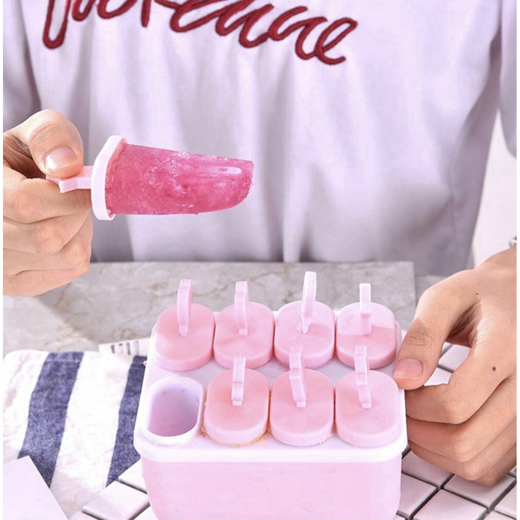 KHUÔN LÀM KEM 8 QUE CÓ NẮP ĐẬY TIỆN DỤNG - KHUÔN LÀM THẠCH TRÁI CÂY THẠCH PUDDING CHẤT LƯỢNG TỐT - DỄ DÀNG VỆ SINH
