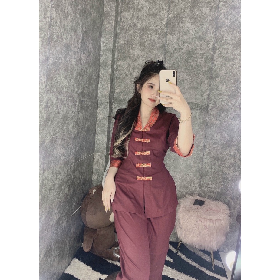 Đồ Lam Đi Chùa # Bộ viền hoa lụa Hàn 2# Quần Áo Nữ Cao Cấp