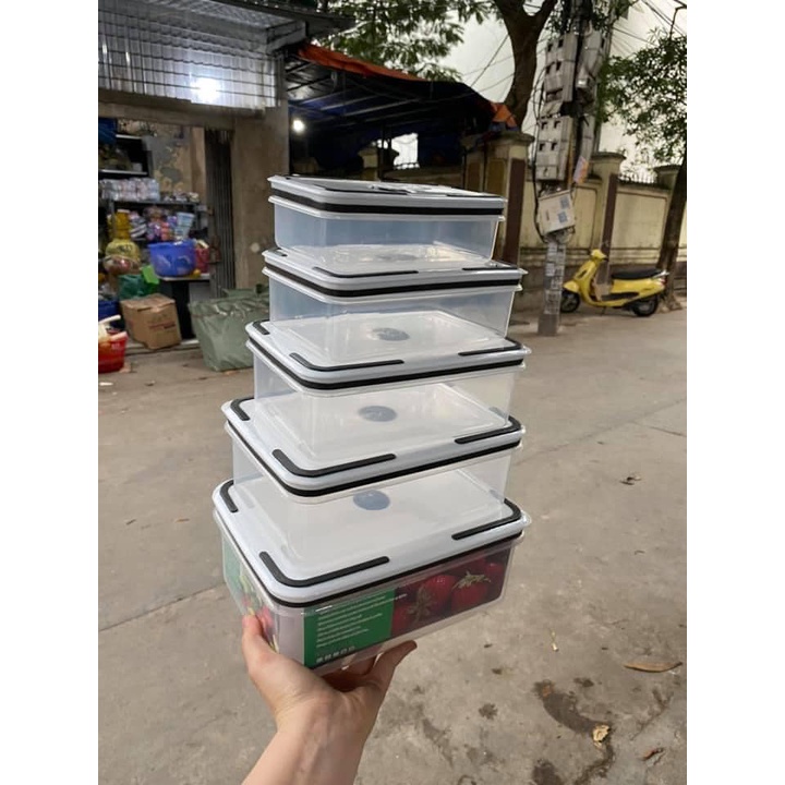 Set 5 Hộp Lạnh Chữ Nhật Trắng Đựng Thực Phẩm