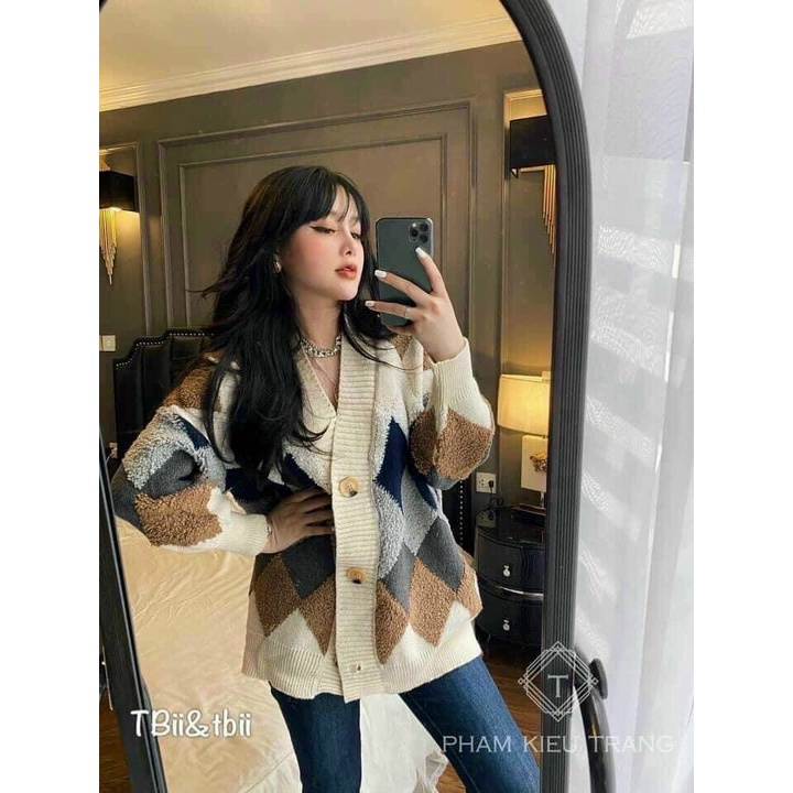 Áo cadigan trám lông cừu