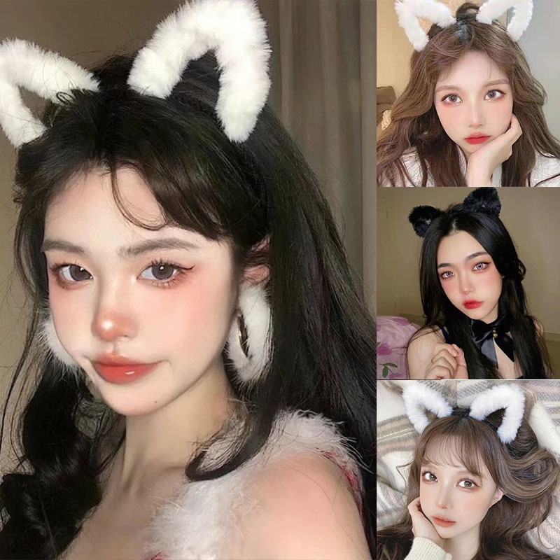 Cài tóc hình tai mèo hồ ly bằng lông nhung làm dùng làm trang phục cosplay lễ halloween