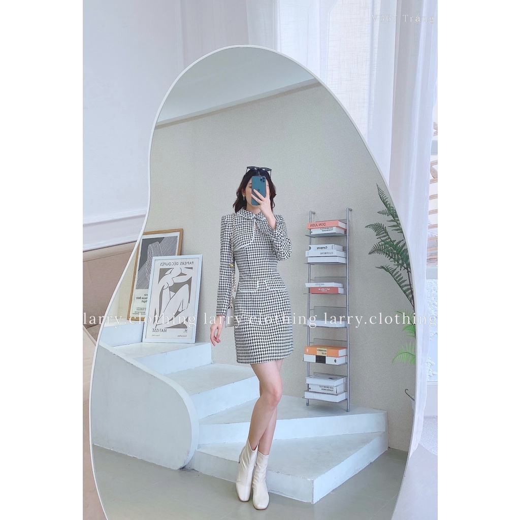 Váy Nhung Tăm Kẻ V367 Thiết Kế Form Dáng Trẻ Trung Siêu Xinh