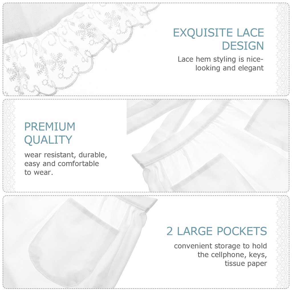 Tạp Dề Cotton Ngắn Phối Ren Có Túi Dành Cho Nữ