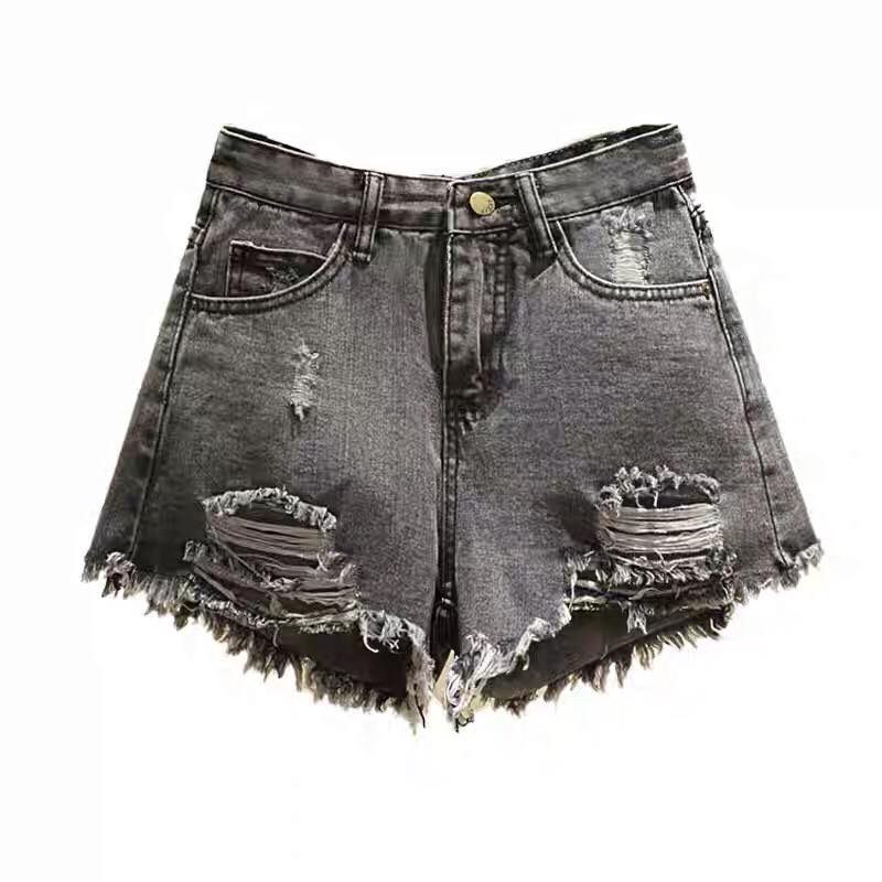 QUẦN SHORT JEAN BIGSIZE NỮ NỀN ĐEN XÁM KIỂU RÁCH BỤI BẶM NĂNG ĐỘNG - HIMISTORE