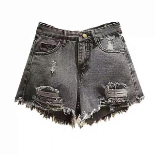 [CÓ SẴN] QUẦN SHORT JEAN BIGSIZE NỮ NỀN ĐEN XÁM KIỂU RÁCH BỤI BẶM NĂNG ĐỘNG - HIMISTORE