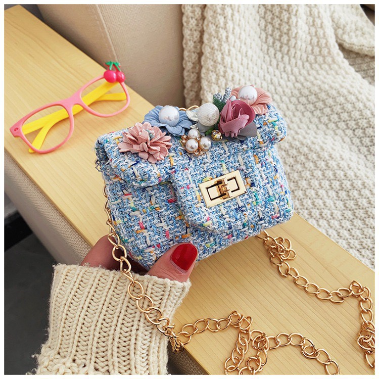 Túi Đeo Chéo Dáng Vuông Mini Phối Hoa Dễ Thương Thời Trang Cho Bé Gái