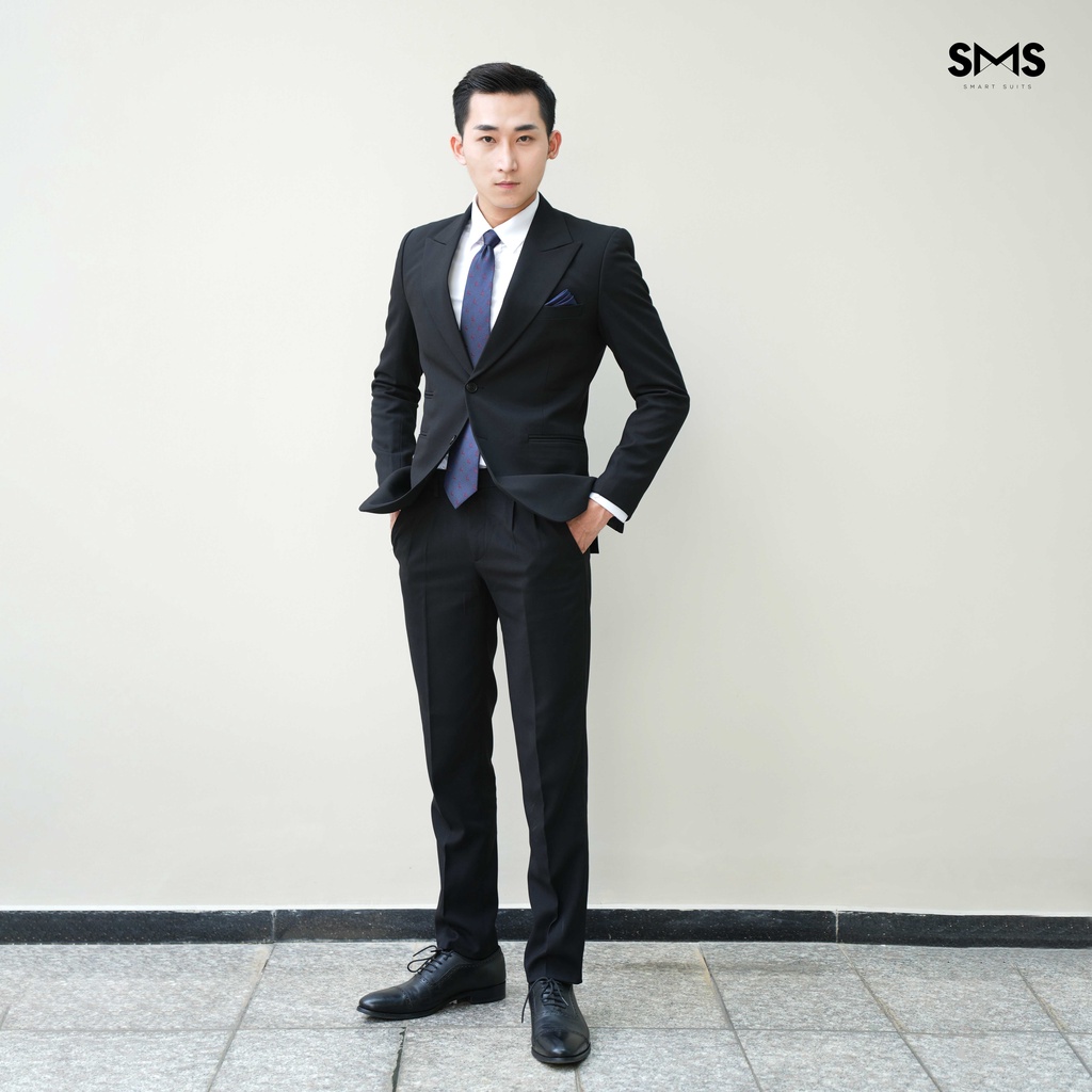 Vest nam đen trơn 2 khuy 3 túi phối quần sidetab, suits sartorial, chuẩn form Smart Suits