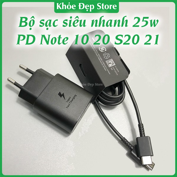 Bộ sạc siêu nhanh 25w zin máy ss note 10 s20 củ cáp sạc chuẩn PD cho note 10 20 s20 s21 plus ultra chính 2 đầu type C