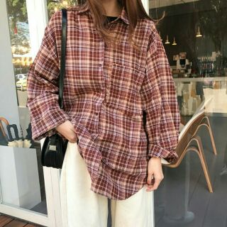 (KÈM ẢNH THẬT)Áo sơ mi kẻ caro oversize nâu vintage