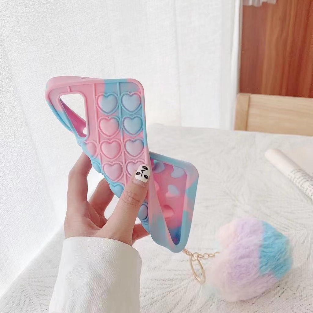 Relive Stress Pop Fidget Toys Silicone Case Samsung Galaxy A50S A30S A50 S10 S20 S21 Plus Note 9 10 Pro Note 20 Ultra Phone Protective Cover With Love Pendant