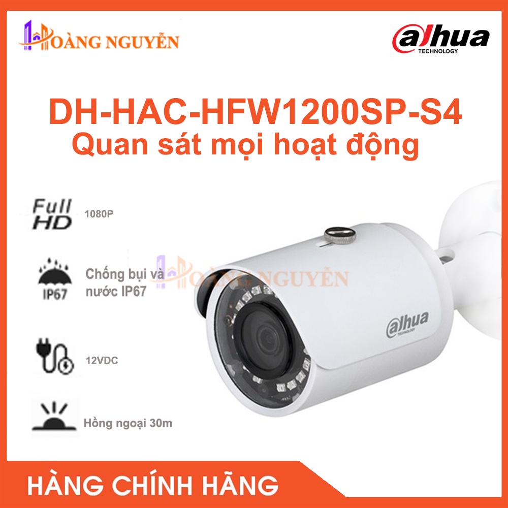[NHÀ PHÂN PHỐI] Camera Dahua DH-HAC-HFW1200SP-S4 2.0MP Thế Hệ S4 Hỗ Trợ HDCVI/HDTVI/AHD/ANALOG - Bảo Hành 2 Năm
