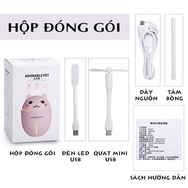 ❤️ HOTSALE ❤️ Máy tạo ẩm/ Phun sương MÈO CUTE, đèn led usb + quạt mini usb, phun sương liên tục và không ồn