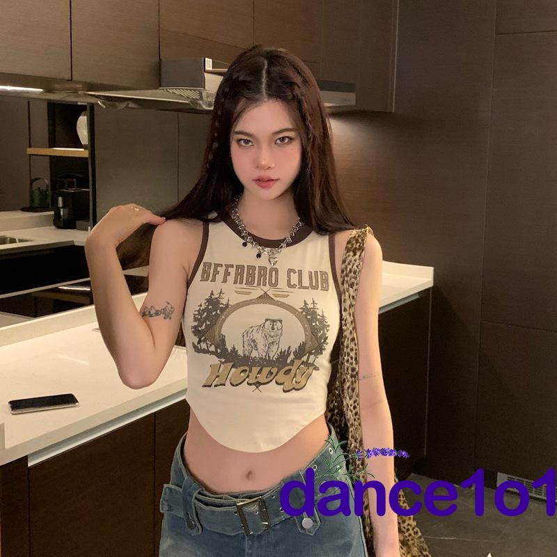 Áo Thun Nữ Sát Nách Cổ Tròn In Hình Động Vật Và Chữ dance1o1-Y2k