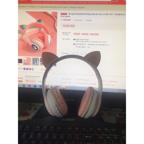 Tai nghe bluetooth không dây tai mèo có đèn led - Headphone chơi game