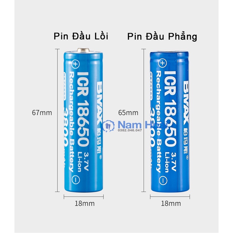 Pin BMAX 18650 3.7V Li-ion Đầu Lồi,Đầu Bằng Chính Hãng BMAX(1 Viên)