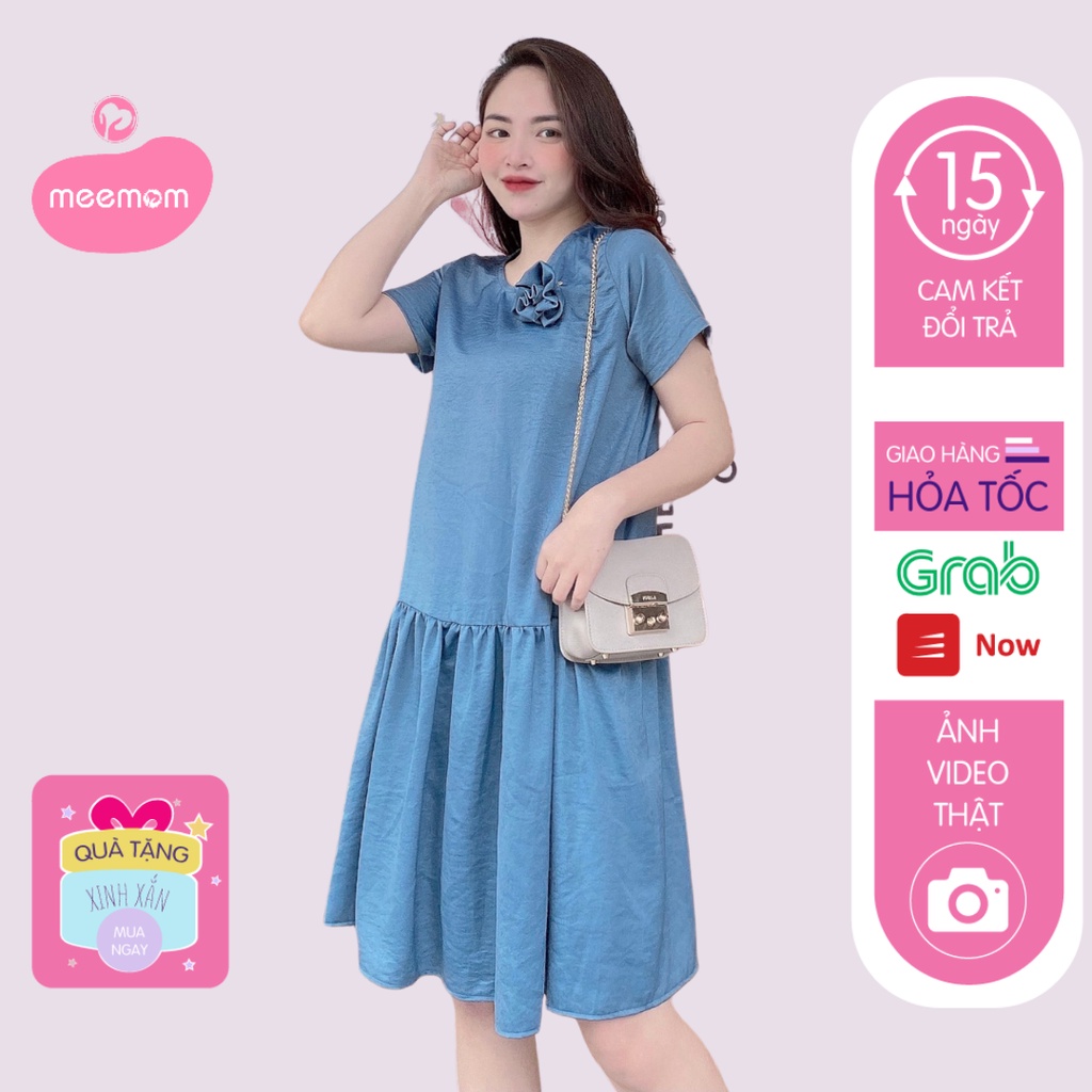 Váy bầu thiết kế - đầm bầu sang chảnh màu xanh hoa ngực đuôi cá HD07 - Meemom
