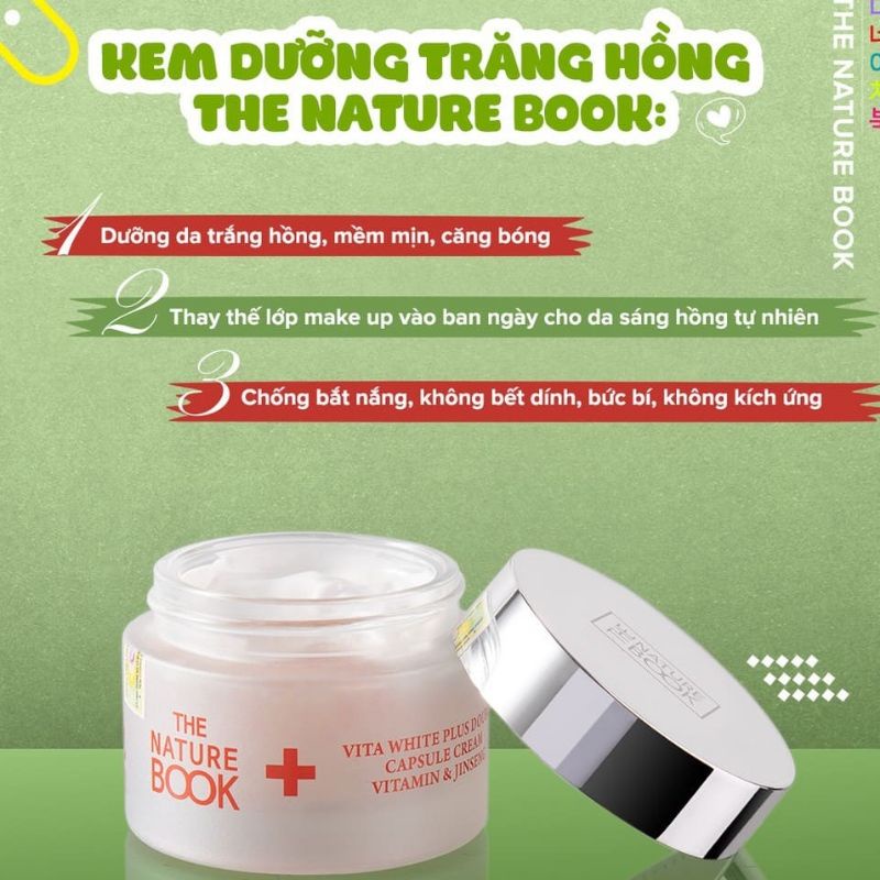 Kem dưỡng trắng hồng tái tạo da vita white plus double capsule cream The Naturle Book, kem dưỡng ẩm trắng da chính hãng