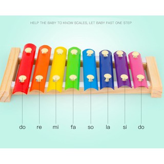 Đàn gỗ Xylophone 8 quãng kèm bộ gõ và bản nhạc hướng dẫn cách gõ cho bé từ 1 tuổi