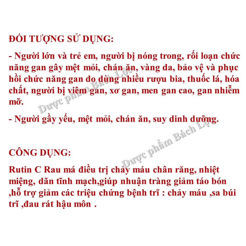 Viên Uống Rutin C Rau Má - Giúp Thanh Nhiệt Giải Độc, Mát Gan,Tăng Sức Đề Kháng Và Bền Thành Mạch - Hộp 30 viên