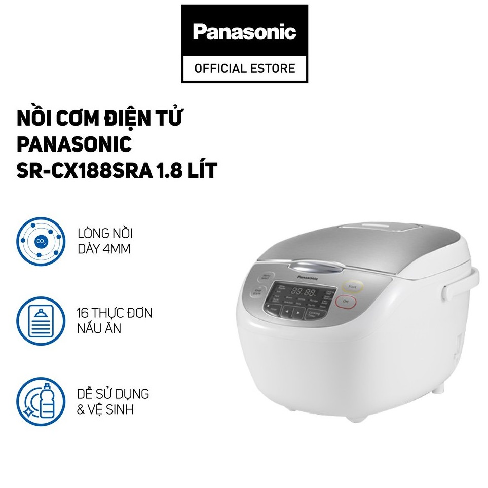 [Mã ELHADEV giảm 4% đơn 300K] Nồi cơm điện tử Panasonic SR-CX188SRA 1.8 lít - Hàng chính hãng - Trắng