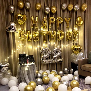 Set Bóng Trang Trí Sinh Nhật Happy Birthday Tông Bạc, Vàng kèm Đèn Led Siêu Xinh