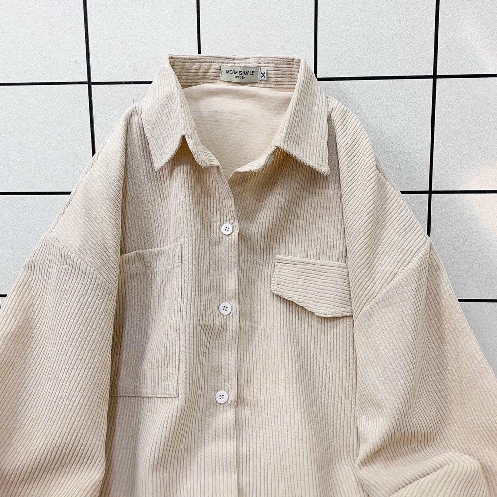Áo Sơ Mi NHUNG GÂN❤️Áo Sơ Mi Unisex Form rộng Unisex Nam/Nữ Phong Cách Hàn Quốc Ulzzang