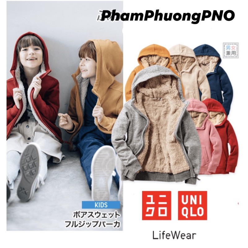 UNIQLO - Áo khoác nỉ lót lông cho Bé và Mẹ ( tag Nhật )