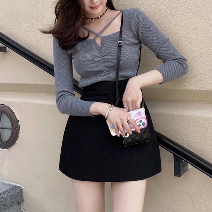 Chân váy chữ A ngắn có quần lót trong dáng dài cạp liền lưng cao vải tuyết mưa hàn Chân váy công sở ôm nhẹ đẹp đi biển
