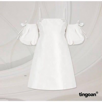 TINGOAN® - Váy hai dây buộc nơ tay kèm nơ cài kim loại trắng BOWIE CRYSTAL DRESS/WH