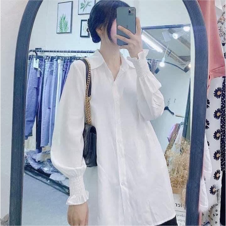 Áo sơ mi tiểu thư basic bo tay nhún áo sơ mi nữ tay bồng thời trang nữ công sở