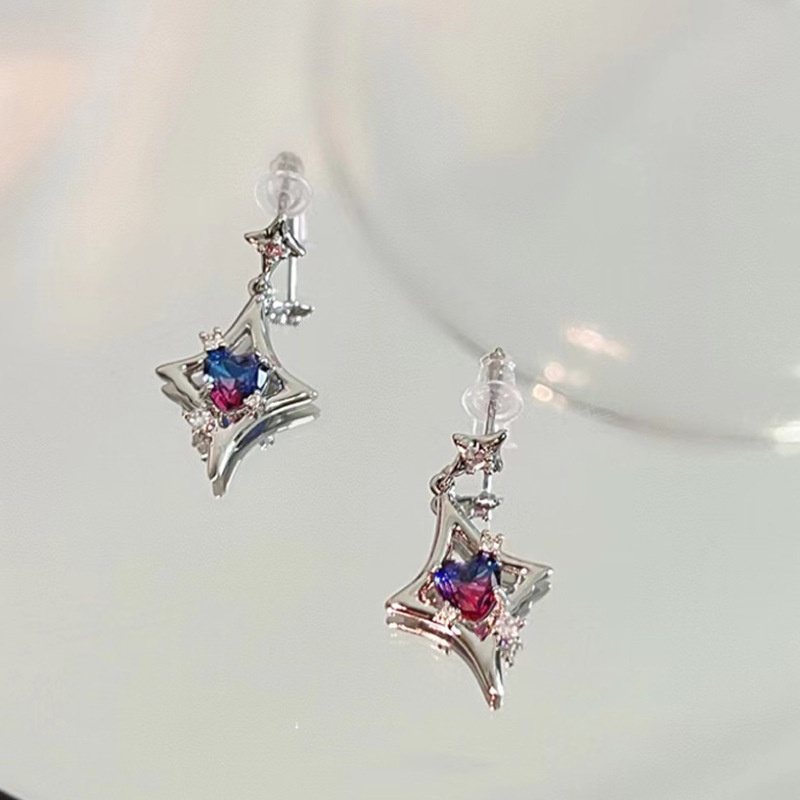 Bông Tai Đính Đá Zircon Hình Ngôi Sao Thời Trang Cao Cấp