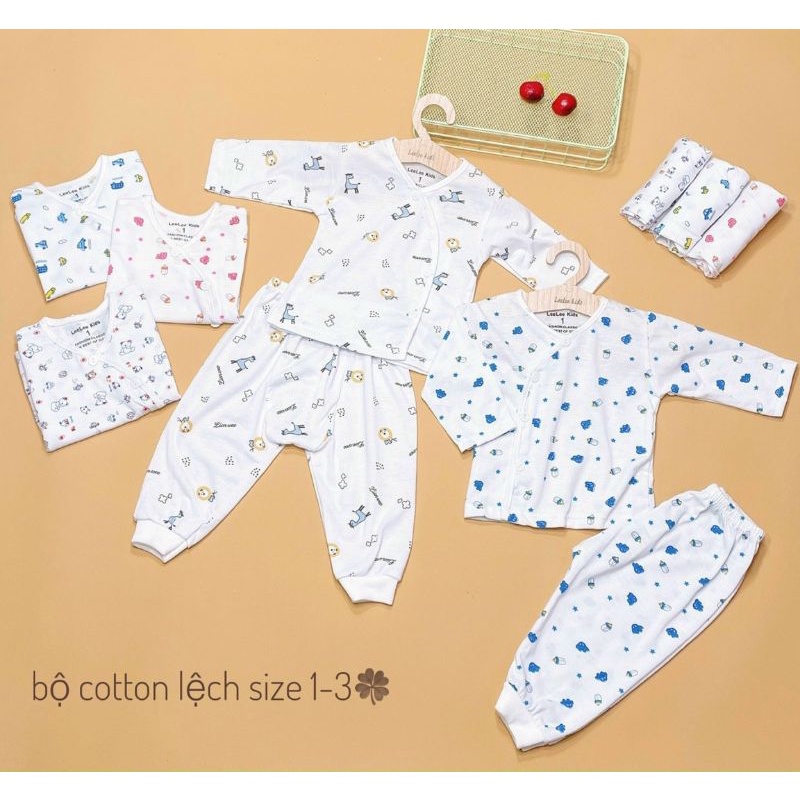 Bộ Quần Áo Dài Tay Cúc Lệch Leelee Kid Vải Trắng In Họa Tiết Cho Bé 3-8Kg