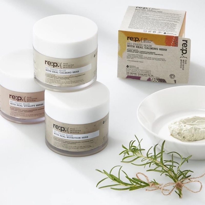 Mặt nạ đất sét Re:p Bio fresh mask with real calming herbs  vitality  nutrion herbs
