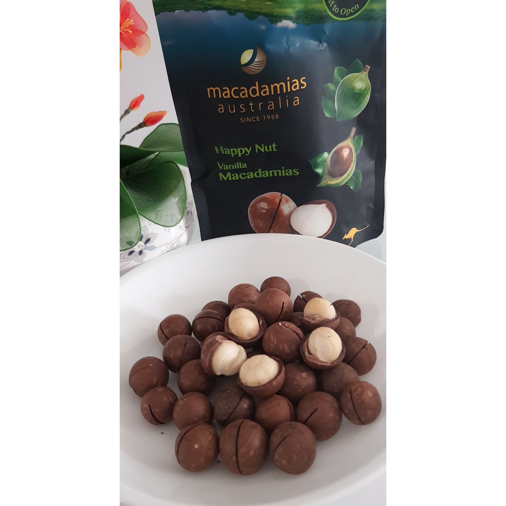 HẠT MẮC CA -  H𝗮̀𝗻𝗴 𝗰𝗵𝘂𝗮̂̉𝗻 ÚC (Brand: Happy Nut Vanilla Macadamias) - Túi 225gr - Giá 180k