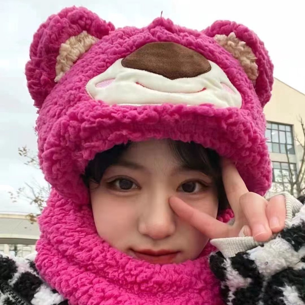 MŨ LONG CỪU KÈM KHĂN HÌNH GẤU LOTSO HOT 2023.PM