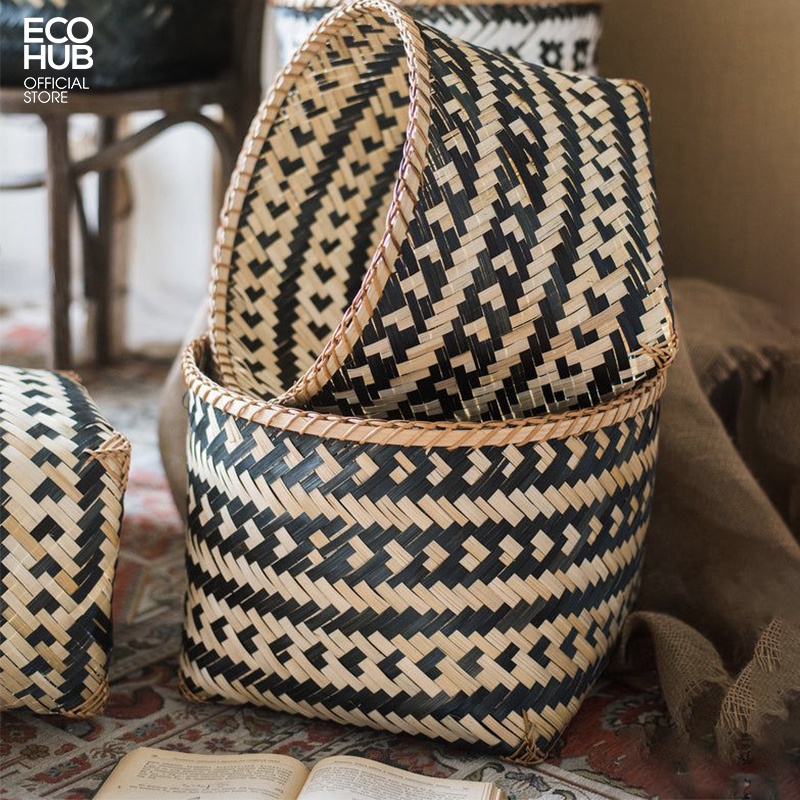 Giỏ tre ECOHUB có tay cầm đựng đồ, trồng cây, trang trí