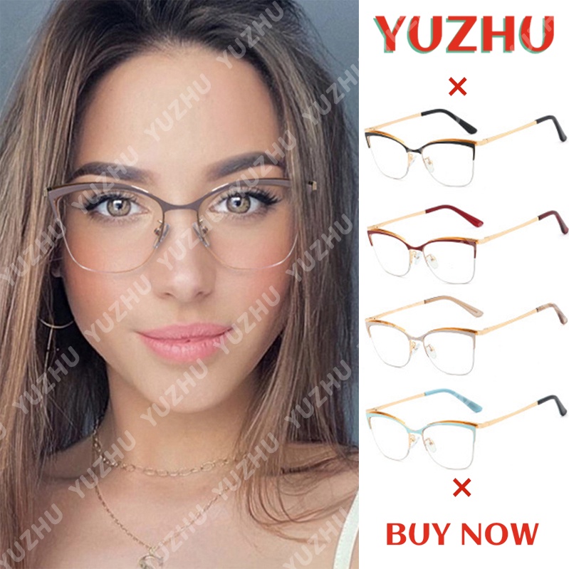 Mắt Kính Gọng Kim Loại Tròng Nửa Chống Ánh Sáng Xanh Thời Trang Phương Tây Cho Nữ