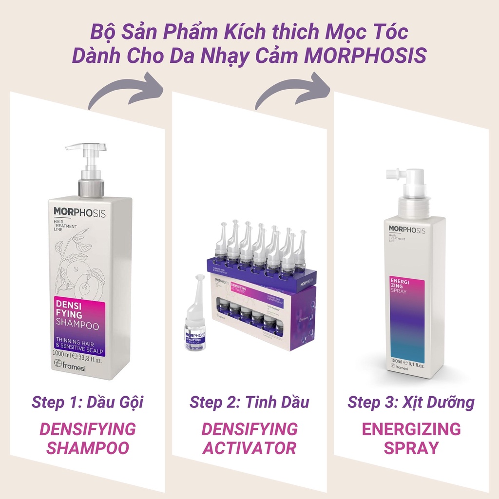 Dầu gội chống rụng tóc kích thích mọc tóc dầu gội Framesi cho da nhạy cảm phục hồi kiềm dầu Morphosis Densifying