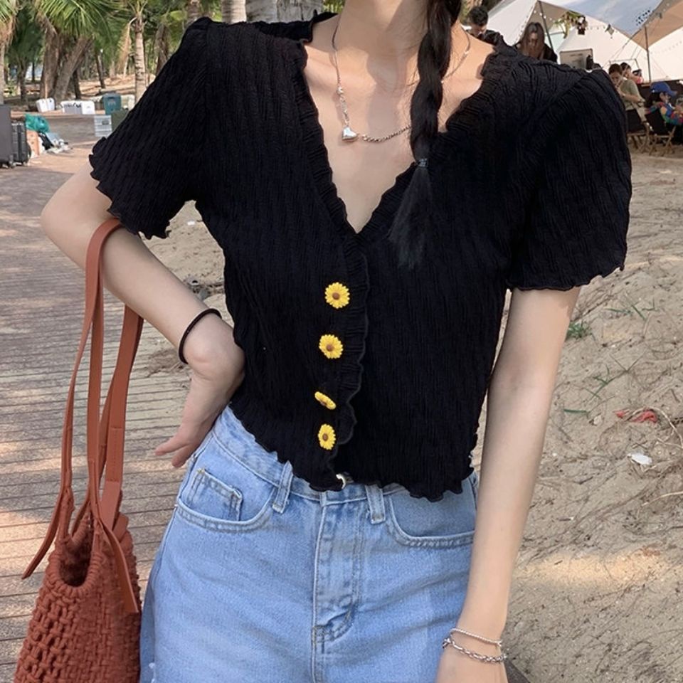 Áo Thun Tay Ngắn Phối Bèo Thời Trang Mùa Hè Dành Cho Nữ