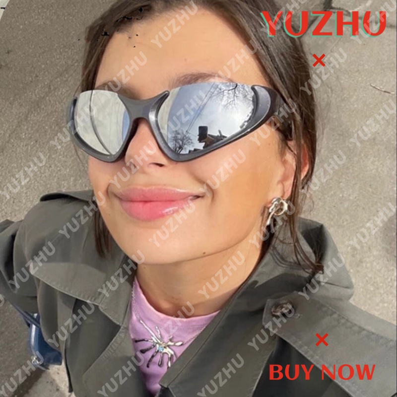 (YUZHU) Kính Râm Nửa Gọng Hình Kim Tự Tháp Phong Cách Punk Y2K Thời Trang Hiện Đại