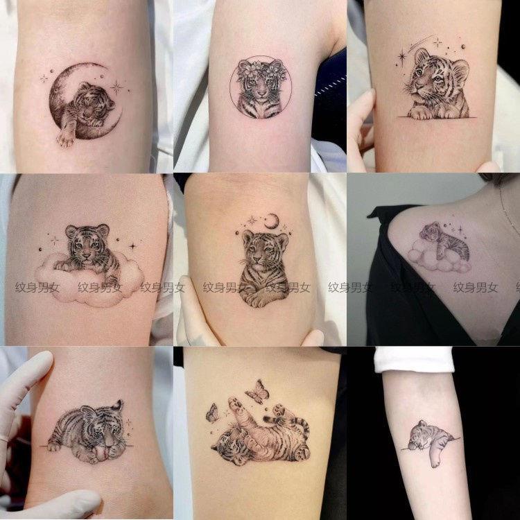 Hình Xăm Dán Tạm Thời Chống Thấm Nước Hình Hổ Trắng Đen Cá Tính
