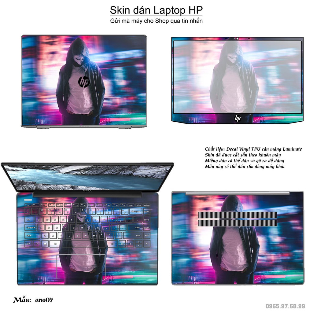 Skin dán Laptop HP in hình Anonymous (inbox mã máy cho Shop)