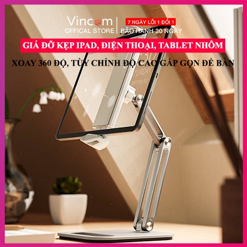Giá Đỡ Máy Tính Bảng iPad, Điện Thoại IPhone Bằng Nhôm Để Bàn Gấp Gọn Kẹp Xoay 360 Độ Có Thể Nâng Độ Cao Góc Nghiêng
