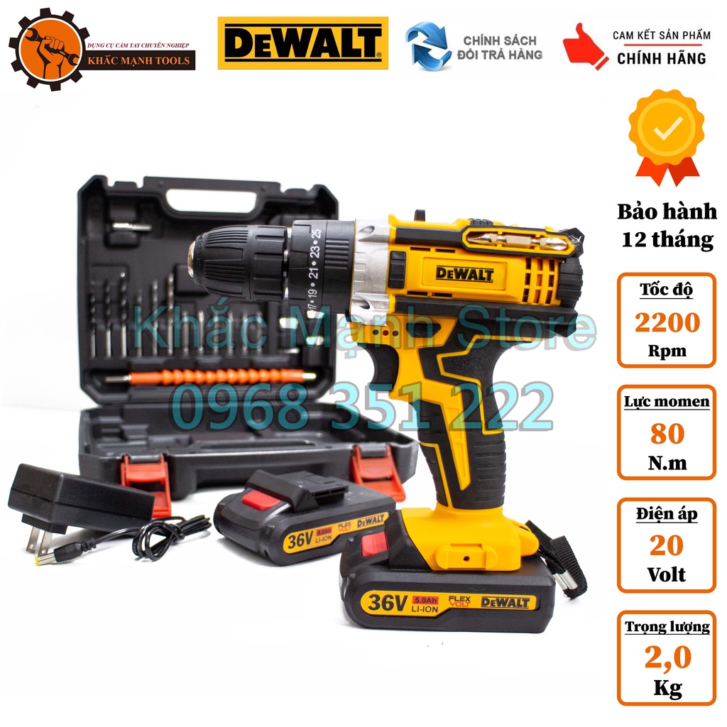 Máy khooan pin DeWalt 36v 3 chức năng kẹp vít - Kèm bộ phụ kiện 24 chi tiết