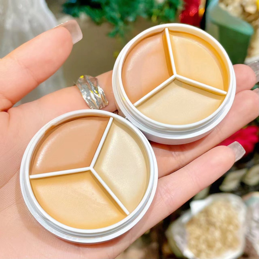 Bảng Kem Che Khuyết Điểm 3 Màu Dưỡng Ẩm Lâu Trôi Che Phủ Quầng Thâm Mụn/Bắt Sáng Trang Điểm Mặt
