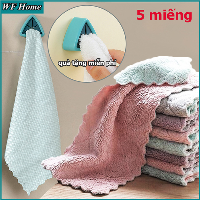 Combo 1 móc + 5 miếng bông lau Khăn lau 2 mặt thấm hút đa năng 25x15cm