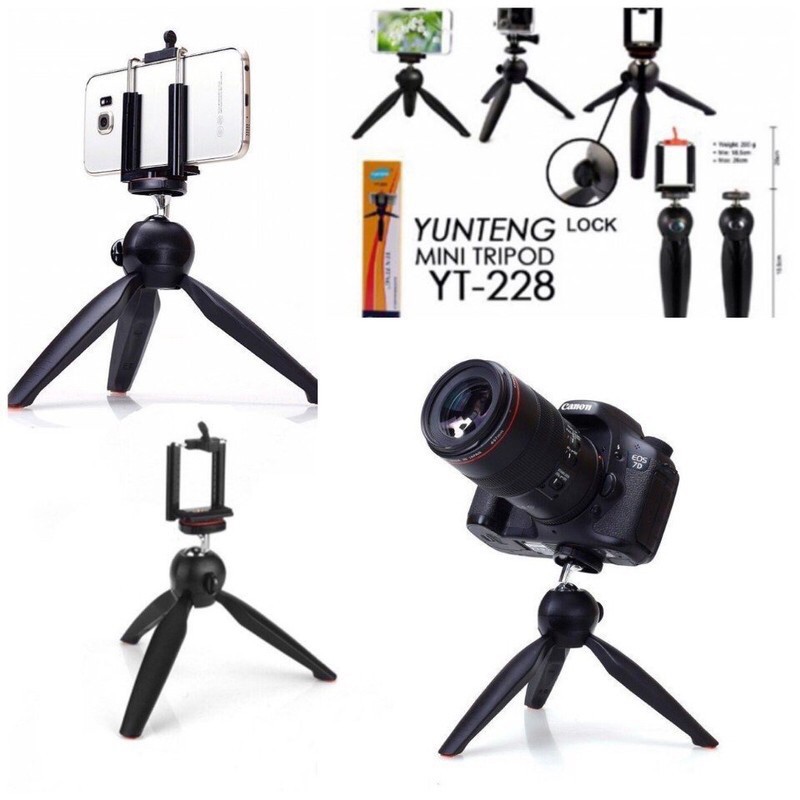 Chân gậy Tripod Mini YT-228 kèm Kẹp điện thoại