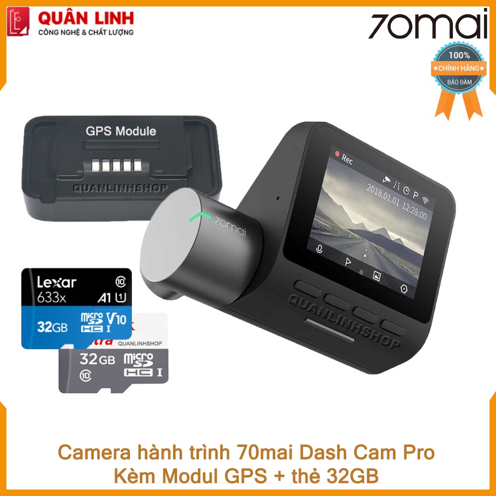 Bộ camera hành trình 70mai Dash Camera Pro kèm thẻ 32GB + Module GPS - phiên bản nội địa up sang tiếng anh