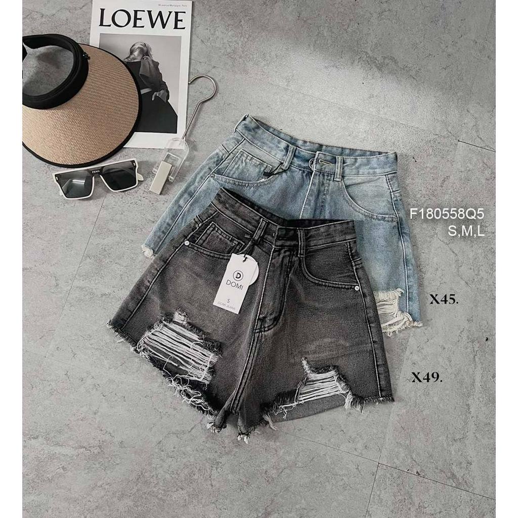 Quần short jean phối kiểu lai mài rách lưng cao có túi!